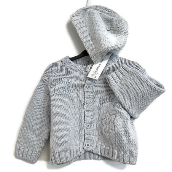 NWT Puddles n’ Bubbles Twinkle Twinkle little star cardigan & matching hat,6 m - Picture 1 of 13